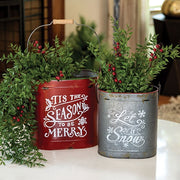 Tis the Season & Let It Snow Distressed Oval Metal Buckets (Set of 2)