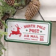 North Pole Post Distressed Hanging Sign