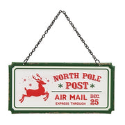 North Pole Post Distressed Hanging Sign