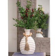 Distressed White Wooden Beaded Athens Vase - 7"H