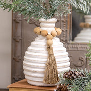 Distressed White Wooden Beaded Athens Vase - 6"H