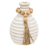 Distressed White Wooden Beaded Athens Vase - 6"H