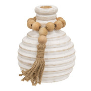 Distressed White Wooden Beaded Athens Vase - 4.75"H