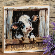 Peeking Black & White Calf Block - 6" Sq.