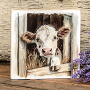 Peeking Brown & White Calf Block - 6" Sq.