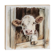 Peeking Brown & White Calf Block - 6" Sq.