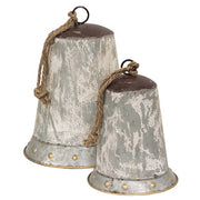 Distressed Graywashed Metal Bells (Set of 2)