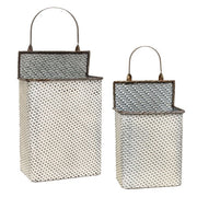 White Washed Basketweave Metal Rectangle Wall Baskets (Set of 2)