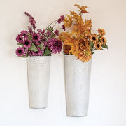 White Washed Basketweave Metal Half Wall Baskets (Set of 2)