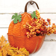 Painted Metal Pumpkin Wall Pocket