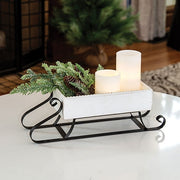 Distressed White Wood & Metal Sled - 16"W x 5" Dp x 5"H