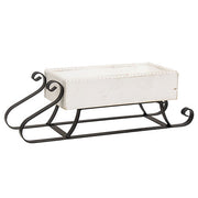 Distressed White Wood & Metal Sled - 16"W x 5" Dp x 5"H