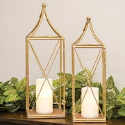 Distressed Golden Metal Open Air Lanterns (Set of 2)