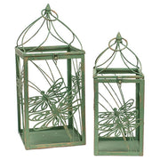Distressed Green Metal Dragonfly Lanterns (Set of 2)
