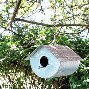 Distressed Blue Metal Birdhouse