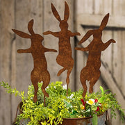 Rusty Metal Dancing Bunny Yard Stakes (Set of 3)