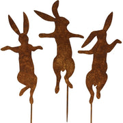 Rusty Metal Dancing Bunny Yard Stakes (Set of 3)