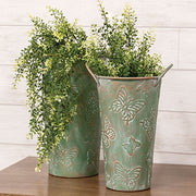 Green Copper Finish Butterfly Embossed French Buckets (Set of 2)