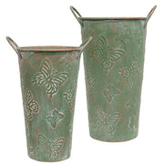 Green Copper Finish Butterfly Embossed French Buckets (Set of 2)