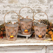 Distressed Metal Jack O Lantern Luminary Bucket  (3 Count Assortment)