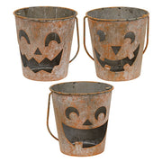 Distressed Metal Jack O Lantern Luminary Bucket  (3 Count Assortment)