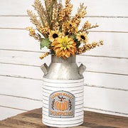 Distressed Ribbed Metal Farmers Market Pumpkins Milk Can