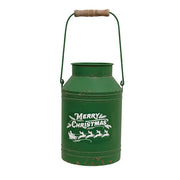 Distressed Green Metal Merry Christmas Santa & Reindeer Milk Can
