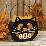 Distressed Metal Boo Cat Luminary Bucket