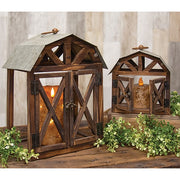 Wood and Metal Barn Shaped Lanterns (Set of 2)