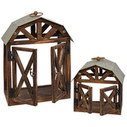 Wood and Metal Barn Shaped Lanterns (Set of 2)