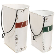 Distressed Metal Snowman Buckets (Set of 2)