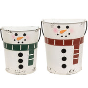 Distressed Metal Snowman Buckets (Set of 2)