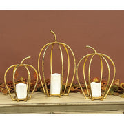 Distressed Golden Pumpkin Open Air Lanterns (Set of 3)