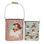 Nostalgic Santa Oval Metal Buckets (Set of 2)