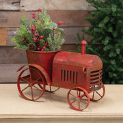 Distressed Red Metal Tractor Planter