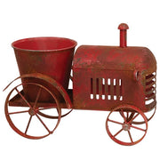 Distressed Red Metal Tractor Planter