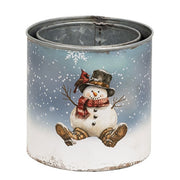 Distressed Metal Snowman Cans (Set of 2)
