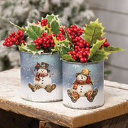 Distressed Metal Snowman Cans (Set of 2)