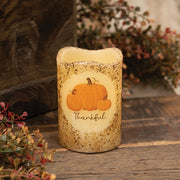 Burnt Ivory Thankful Pumpkins Timer Pillar - 4"