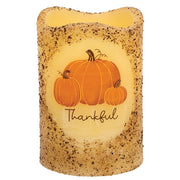 Burnt Ivory Thankful Pumpkins Timer Pillar - 4"