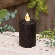 Warm Glow Textured Black Flicker Flame Timer Pillar - 2.25" x 3"H