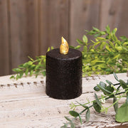 Warm Glow Textured Black Flicker Flame Timer Pillar - 2.5"