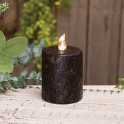 Warm Glow Textured Black Flicker Flame Timer Pillar - 2.5" x 3" H