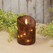 Burnt Mustard LED Wrapped Flicker Flame Timer Pillar - 4"