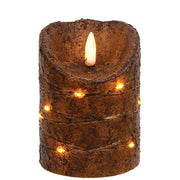 Burnt Mustard LED Wrapped Flicker Flame Timer Pillar - 4"