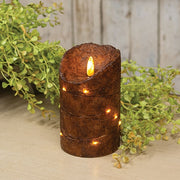 Burnt Mustard LED Wrapped Flicker Flame Timer Pillar - 5"