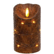 Burnt Mustard LED Wrapped Flicker Flame Timer Pillar - 5"