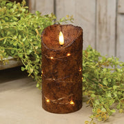 Burnt Mustard LED Wrapped Flicker Flame Timer Pillar - 6"