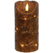 Burnt Mustard LED Wrapped Flicker Flame Timer Pillar - 6"