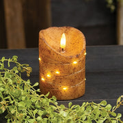 Burnt Ivory LED Wrapped Flicker Flame Timer Pillar - 4"